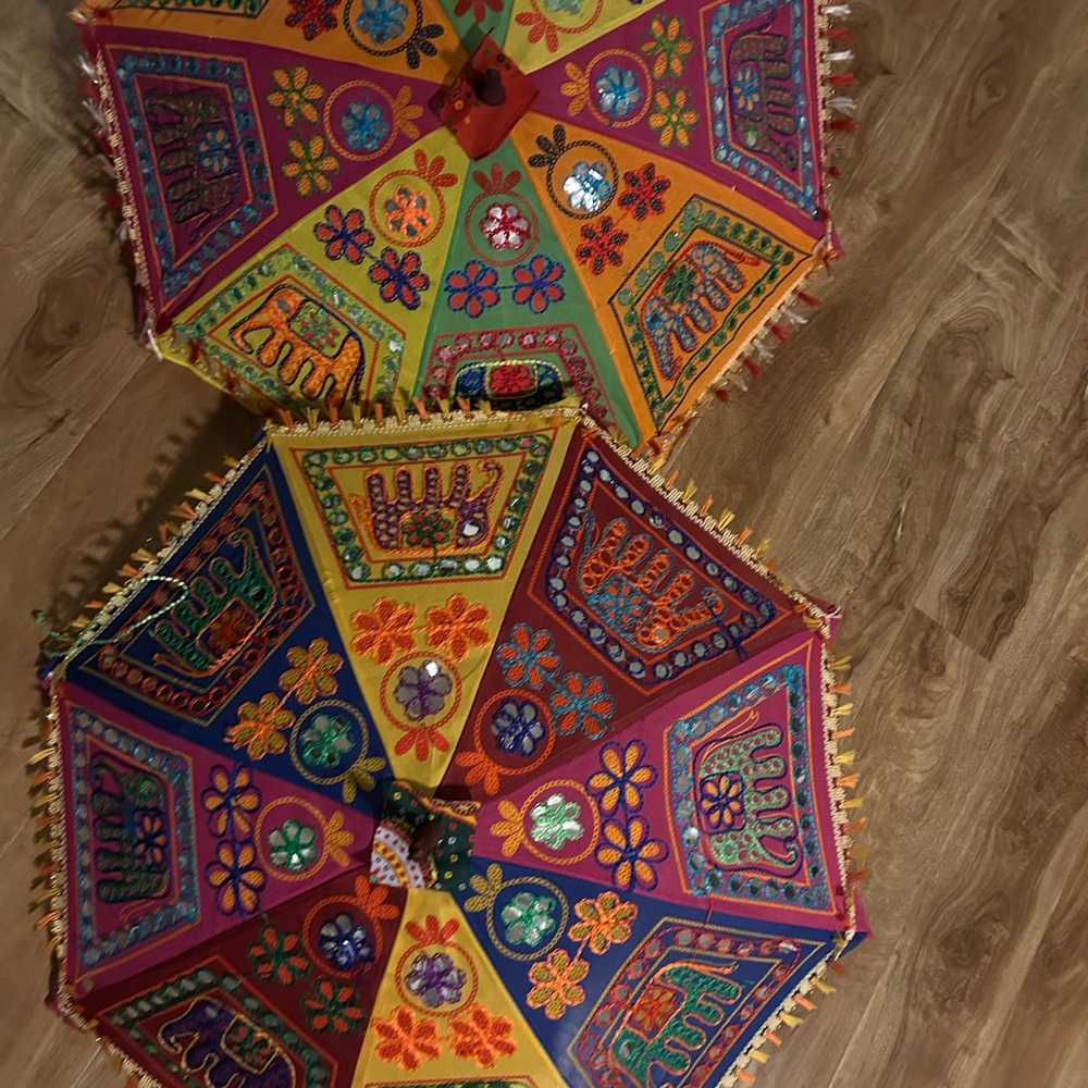 Pair of Indian Design Embroidered Umbrellas
